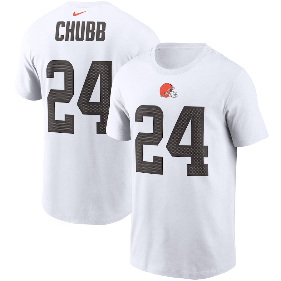 Cleveland Browns Nick Chubb Football White Player Name & Number T-Shirt - Man