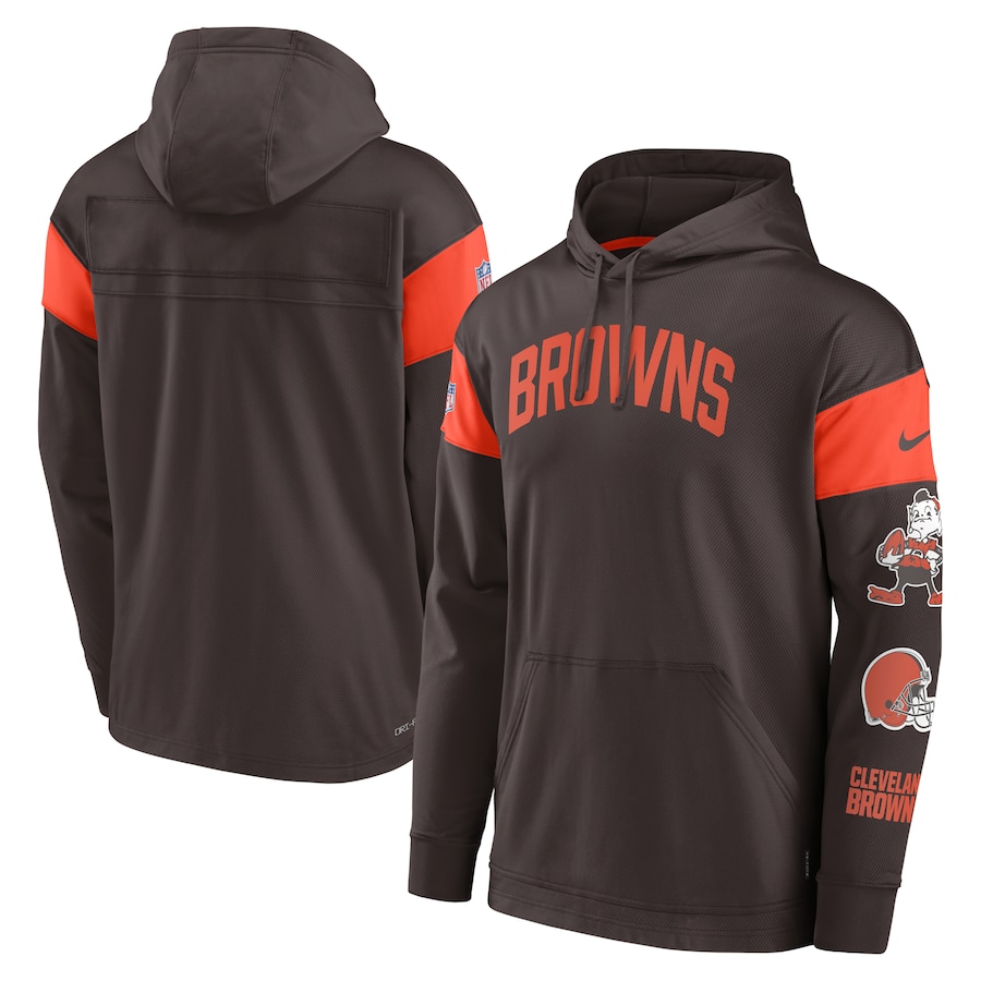 Cleveland Browns Football Brown Brownie The Elf Sideline Athletic Arch Jersey Performance Pullover Hoodie - Man