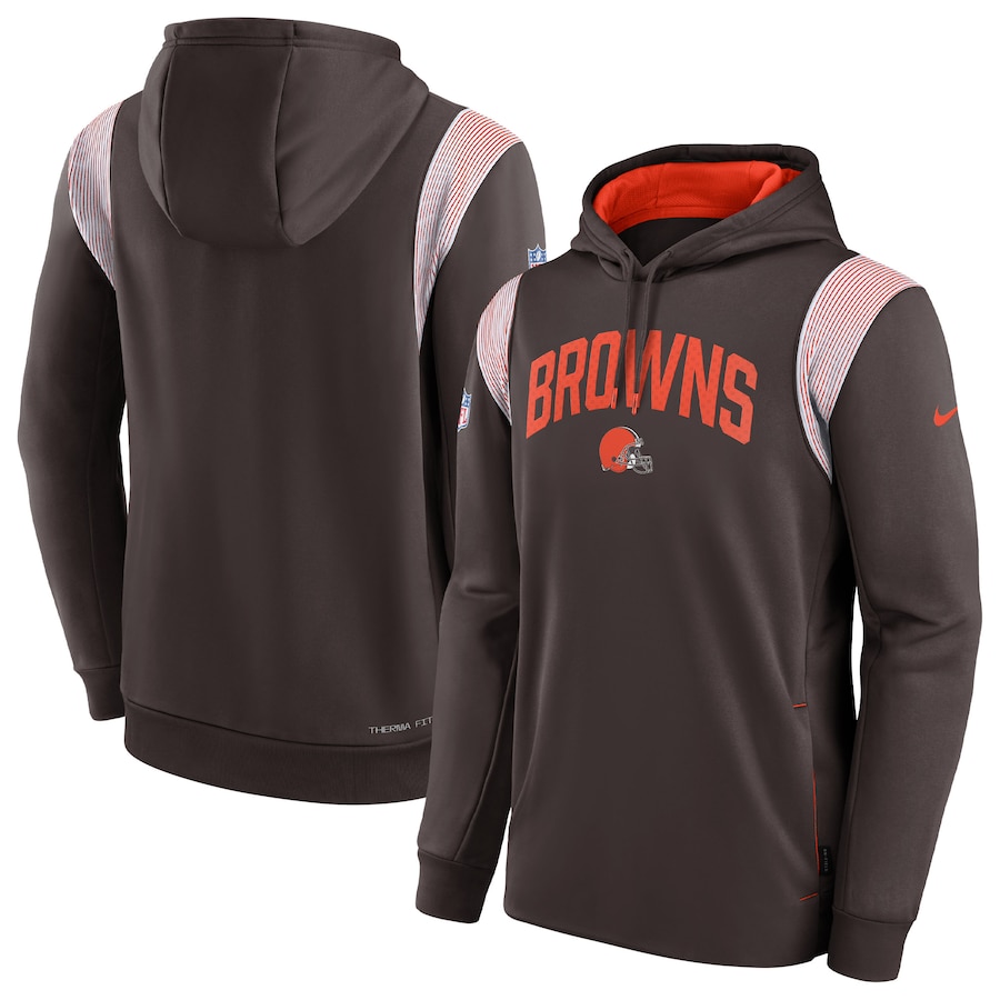 Cleveland Browns Football Brown Sideline Athletic Stack Performance Pullover Hoodie - Man