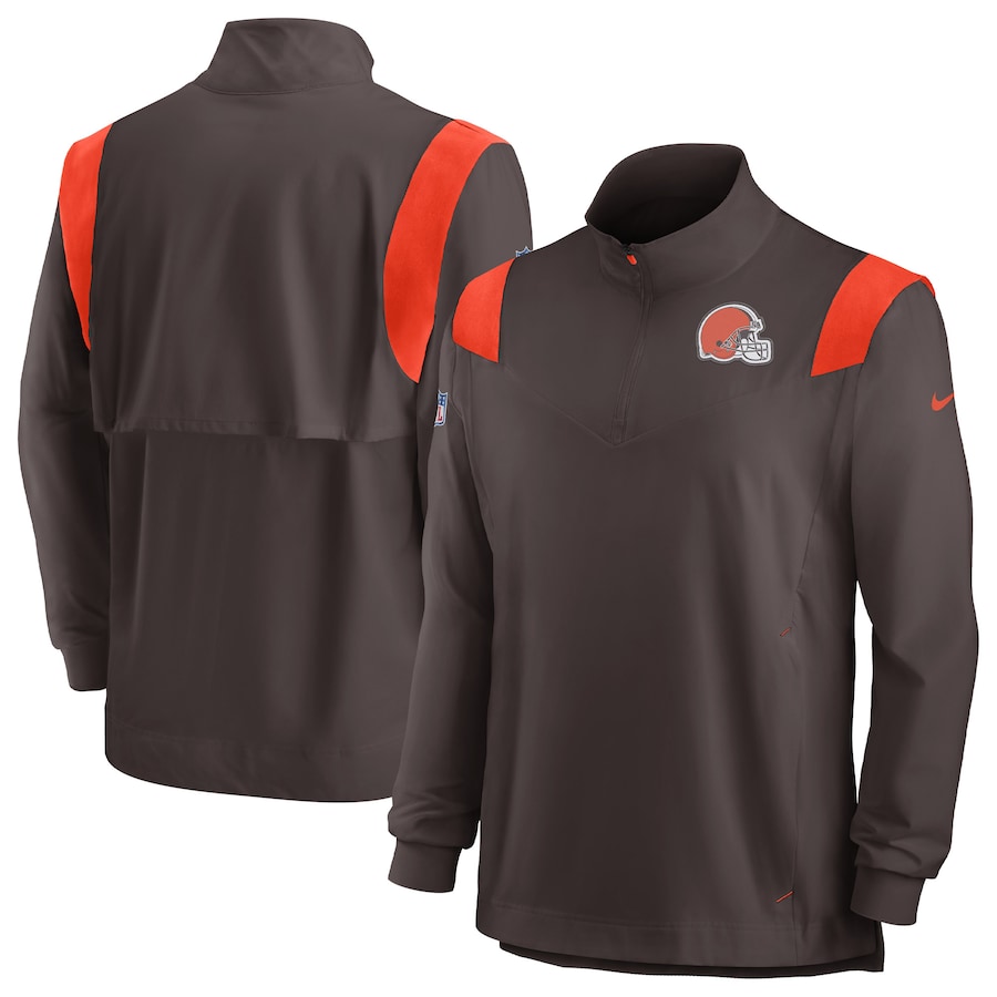 Cleveland Browns Football Brown Sideline Coach Chevron Lockup Quarter-Zip Long Sleeve Top - Man
