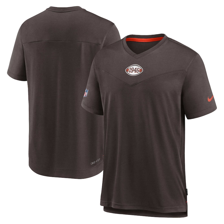 Cleveland Browns Football Brown Sideline Coaches Vintage Chevron Performance V-Neck T-Shirt - Man