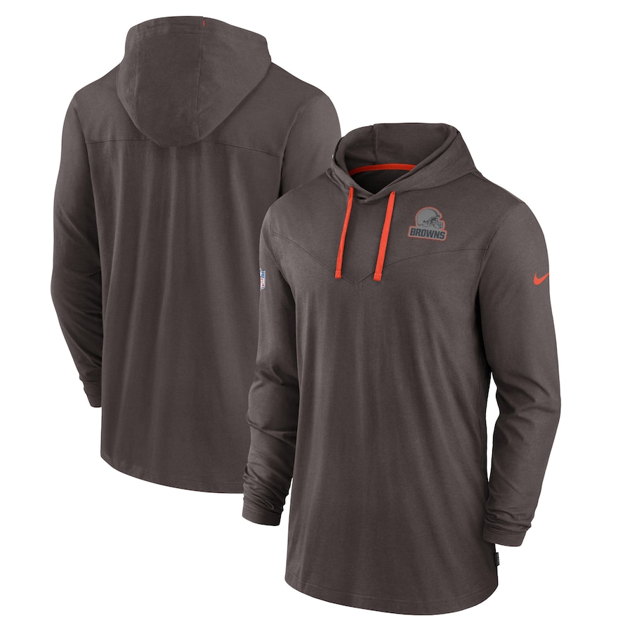 Cleveland Browns Football Brown Sideline Pop Performance Pullover Long Sleeve Hoodie T-Shirt - Man