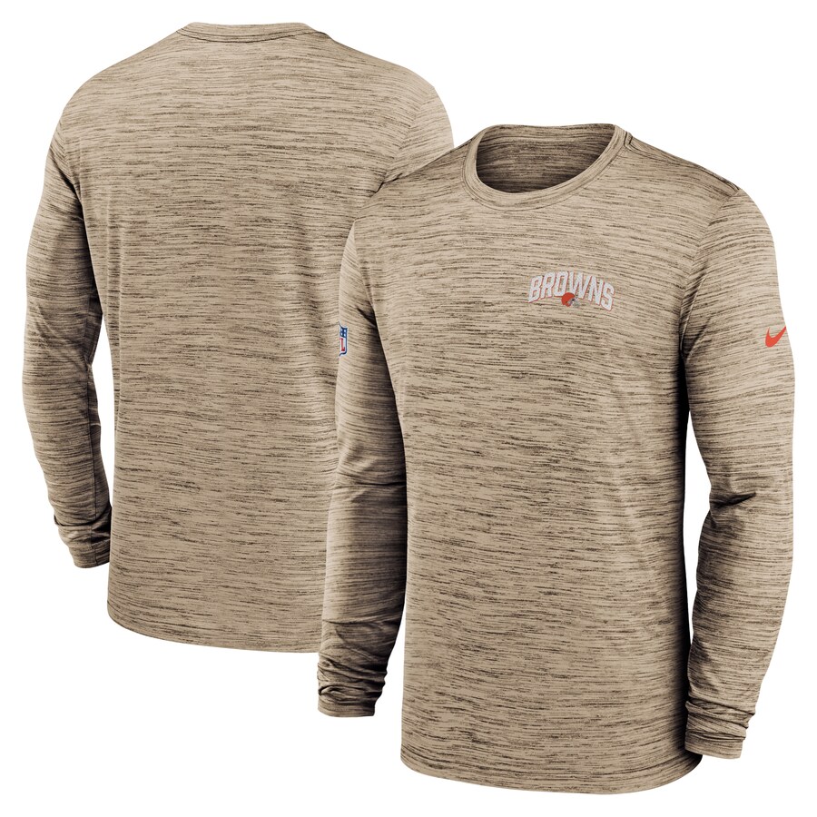 Cleveland Browns Football Brown Sideline Velocity Athletic Stack Performance Long Sleeve T-Shirt - Man Cleveland Browns Football Brown Sideline Velocity Athletic Stack Performance Long Sleeve T-Shirt - Man