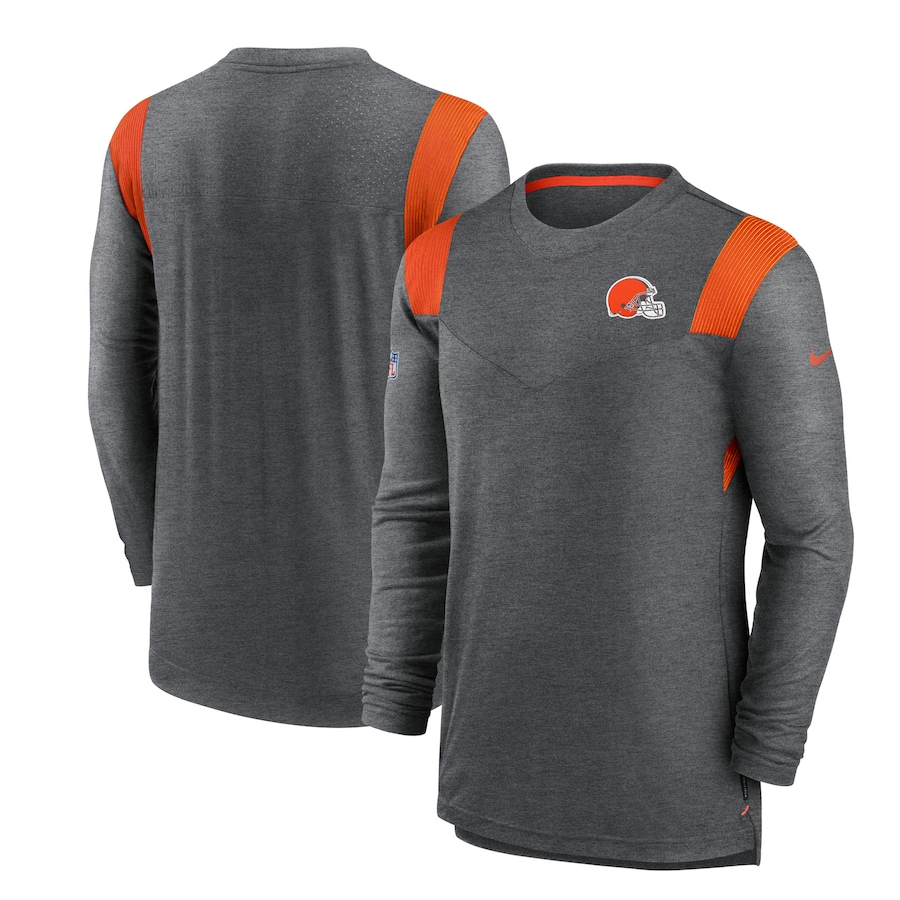 Cleveland Browns Football Charcoal Sideline Tonal Logo Performance Player Long Sleeve T-Shirt - Man