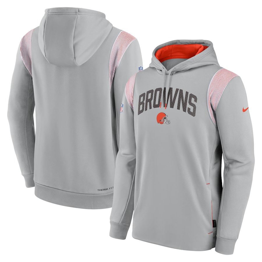 Cleveland Browns Football Gray Sideline Athletic Stack Performance Pullover Hoodie - Man