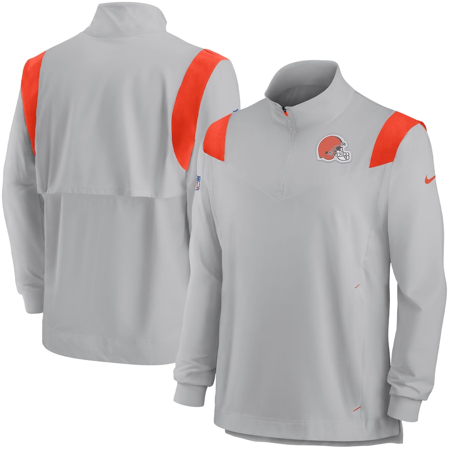 Cleveland Browns Football Gray Sideline Coach Chevron Lockup Quarter-Zip Long Sleeve Top - Man