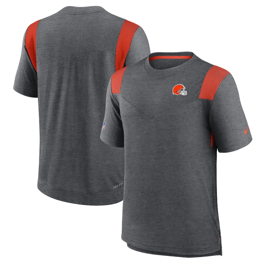 Cleveland Browns Football Heather Charcoal Sideline Tonal Logo Performance Player T-Shirt - Man