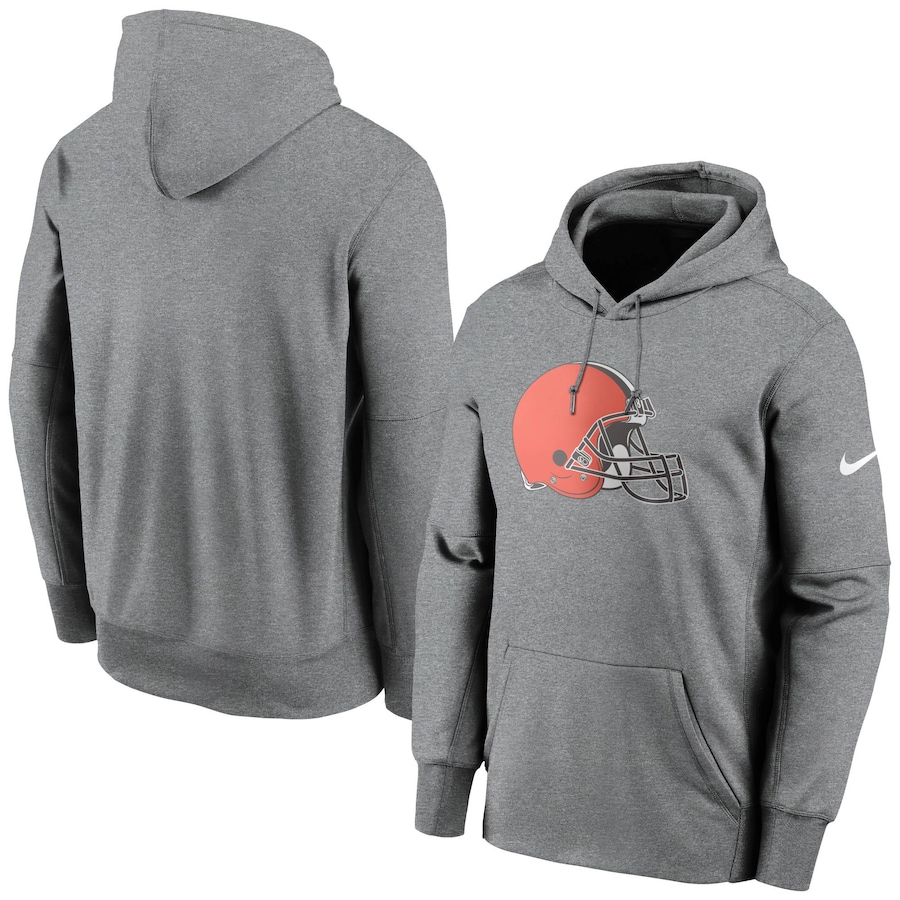 Cleveland Browns Football Heathered Gray Fan Gear Primary Logo Performance Pullover Hoodie - Man