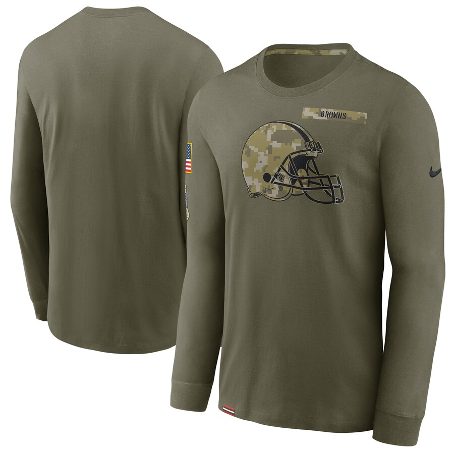 Cleveland Browns Football Olive 2021 Salute To Service Performance Long Sleeve T-Shirt - Man Cleveland Browns Football Olive 2021 Salute To Service Performance Long Sleeve T-Shirt - Man