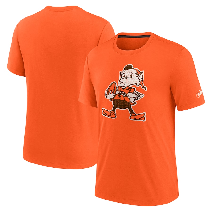 Cleveland Browns Football Orange Brownie The Elf Rewind Playback Logo Tri-Blend T-Shirt - Man