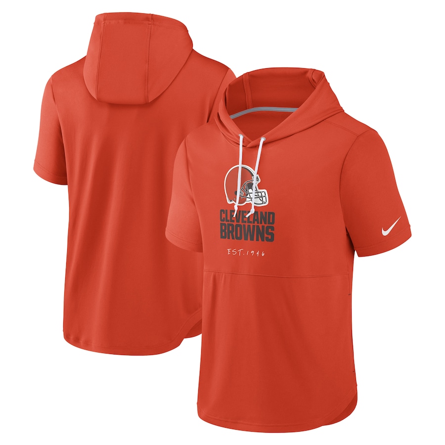 Cleveland Browns Football Orange Short Sleeve Pullover Hoodie - Man