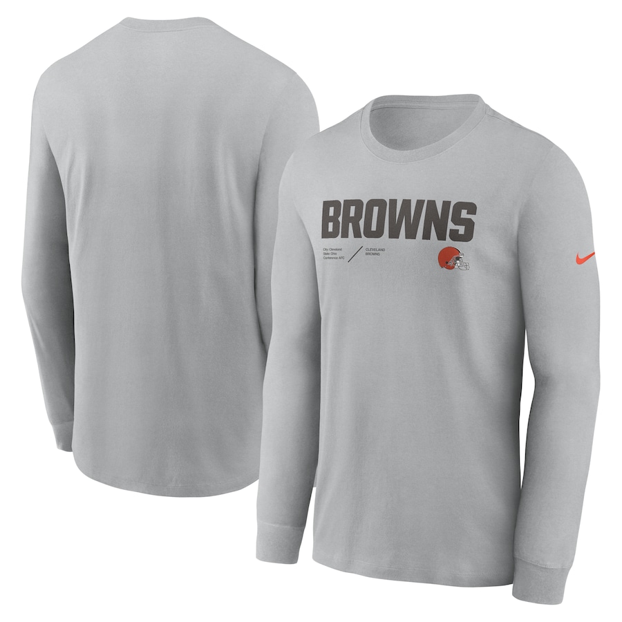 Cleveland Browns Football Silver Sideline Infograph Lock Up Performance Long Sleeve T-Shirt - Man