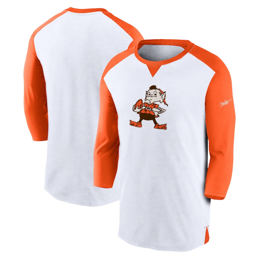 Cleveland Browns Football White/Orange Rewind 3/4-Sleeve T-Shirt - Man