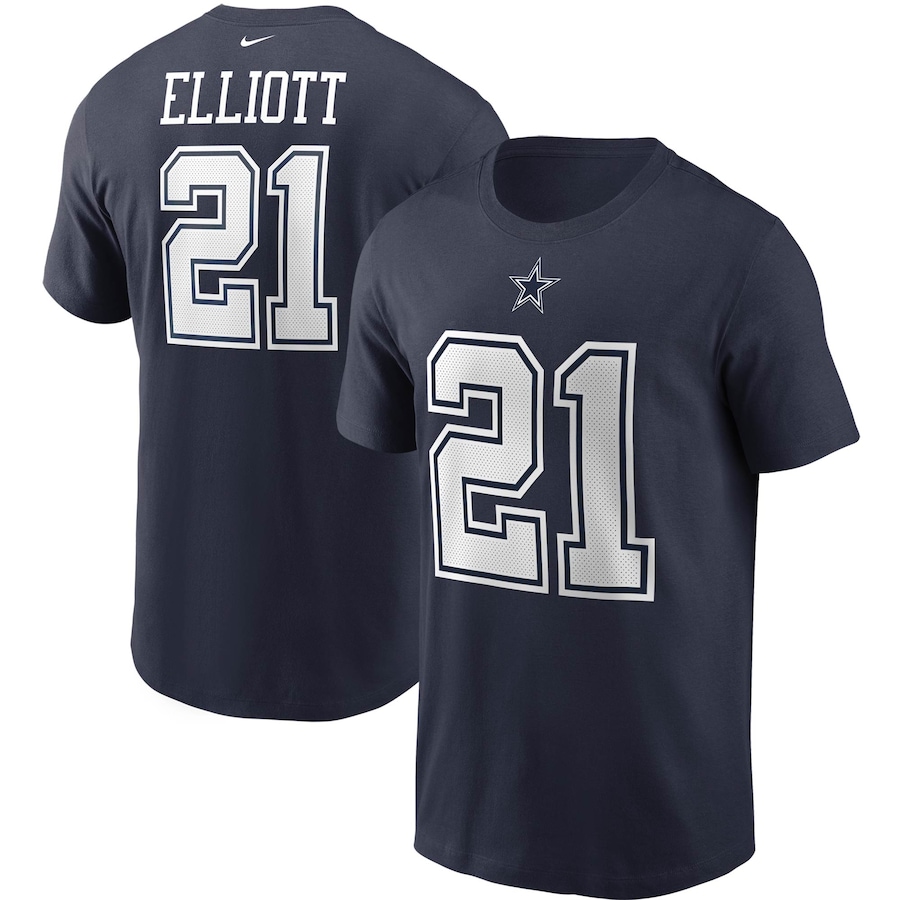 Dallas Cowboys Ezekiel Elliott Football Navy Name & Number T-Shirt - Man