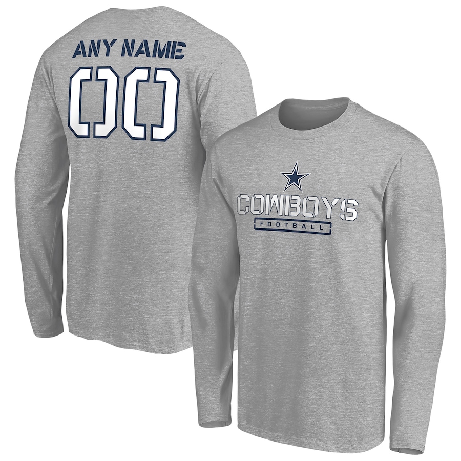 Dallas Cowboys Gray Personalized Name & Number Evanston Stencil Long Sleeve T-Shirt - Man