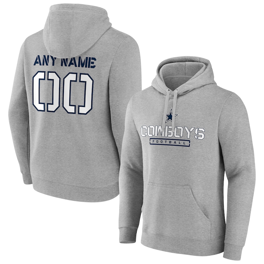 Dallas Cowboys Gray Personalized Name & Number Evanston Stencil Pullover Hoodie - Man