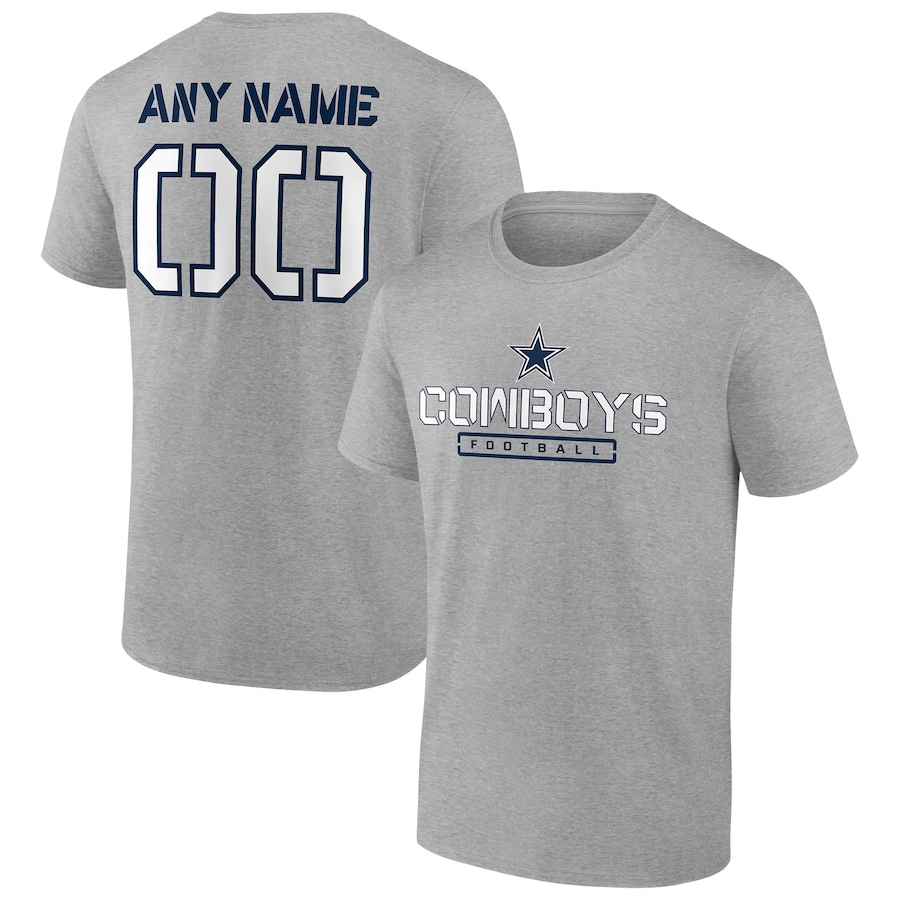 Dallas Cowboys Heather Gray Personalized Name & Number Evanston Stencil T-Shirt - Man Dallas Cowboys Heather Gray Personalized Name & Number Evanston Stencil T-Shirt - Man
