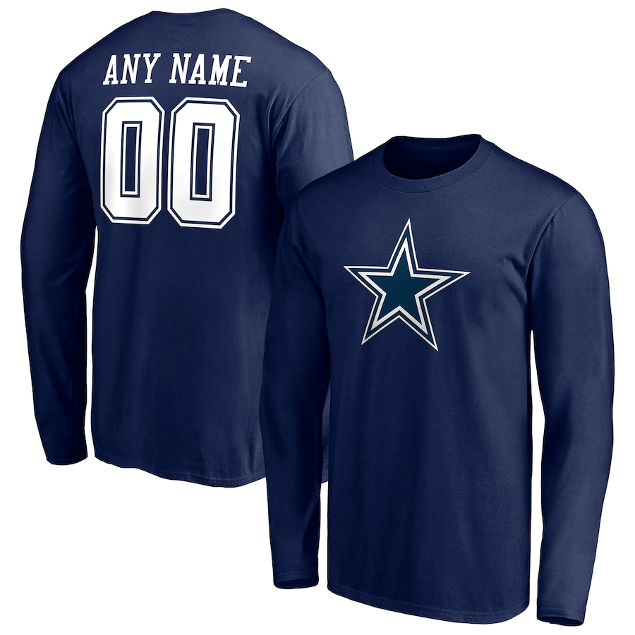 Dallas Cowboys Navy Team Authentic Personalized Name & Number Long Sleeve T-Shirt - Man