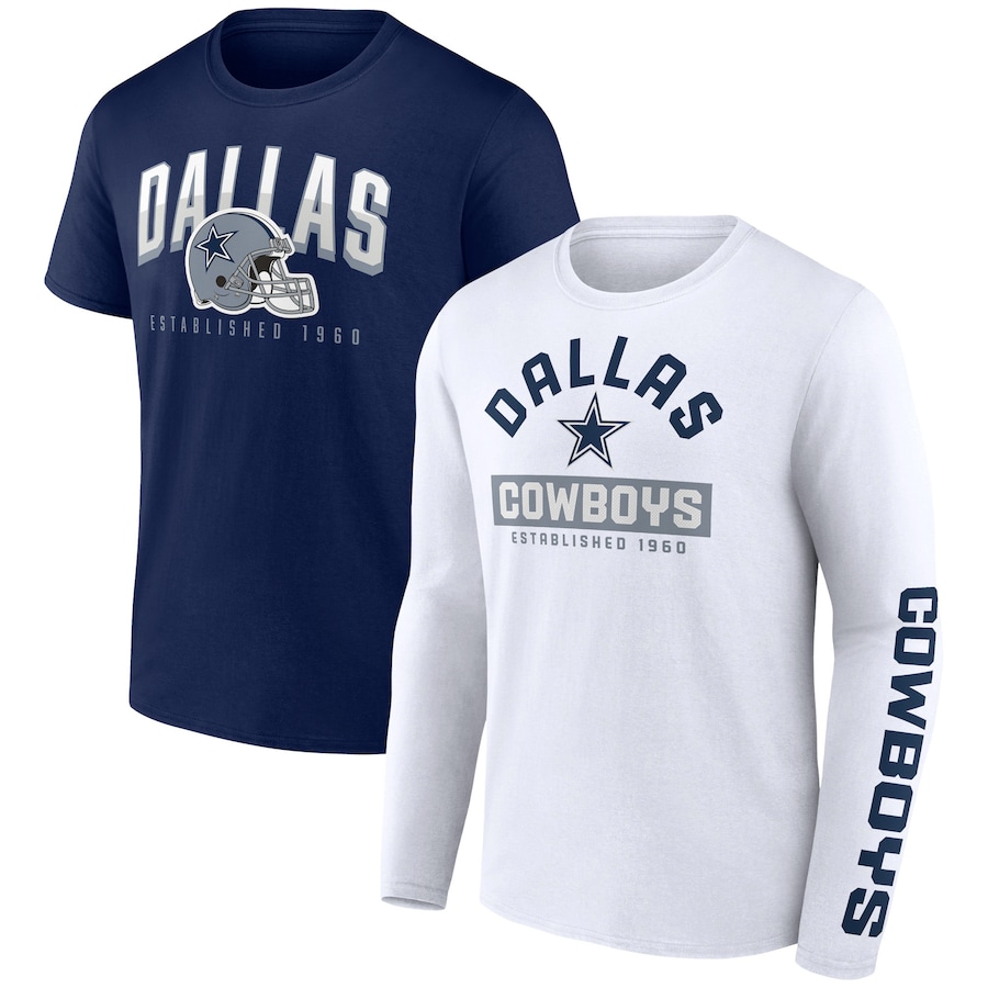 Dallas Cowboys Navy/White Short & Long Sleeve T-Shirt Combo Pack - Man Dallas Cowboys Navy/White Short & Long Sleeve T-Shirt Combo Pack - Man