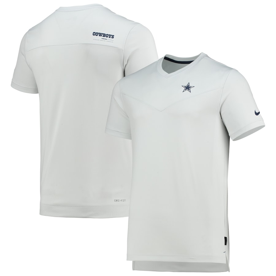 Dallas Cowboys Football Gray Sideline Coach Chevron Lock Up Logo V-Neck Performance T-Shirt - Man Dallas Cowboys Football Gray Sideline Coach Chevron Lock Up Logo V-Neck Performance T-Shirt - Man