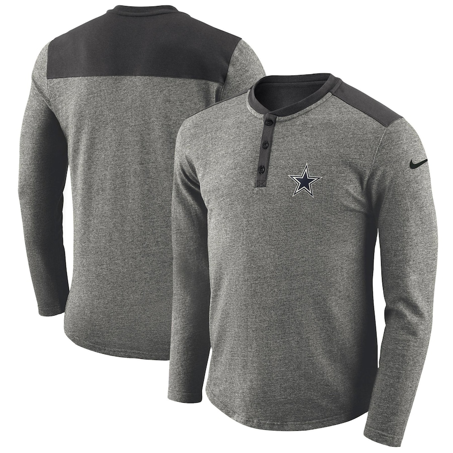 Dallas Cowboys Football Heathered Charcoal Seasonal Henley Long Sleeve T-Shirt - Man Dallas Cowboys Football Heathered Charcoal Seasonal Henley Long Sleeve T-Shirt - Man
