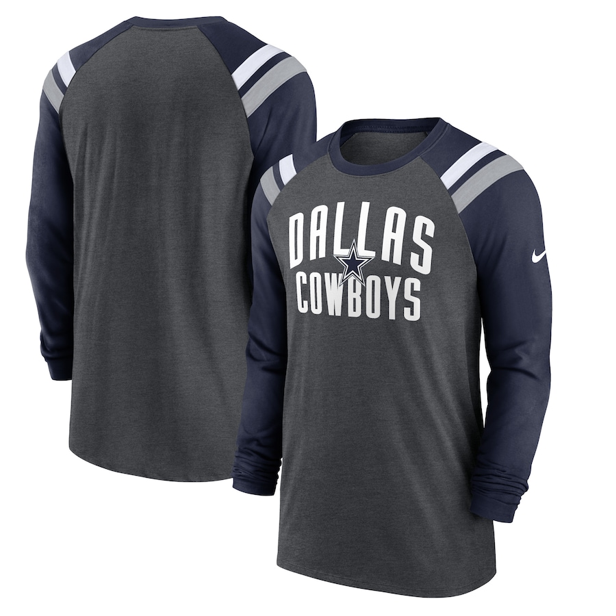 Dallas Cowboys Football Heathered Charcoal Tri-Blend Raglan Athletic Long Sleeve Fashion T-Shirt - Man Dallas Cowboys Football Heathered Charcoal Tri-Blend Raglan Athletic Long Sleeve Fashion T-Shirt - Man