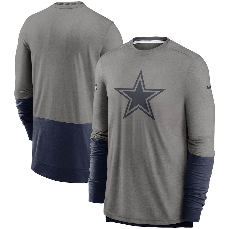 Dallas Cowboys Football Heathered Gray/Navy Sideline Player Performance Long Sleeve T-Shirt - Man Dallas Cowboys Football Heathered Gray/Navy Sideline Player Performance Long Sleeve T-Shirt - Man