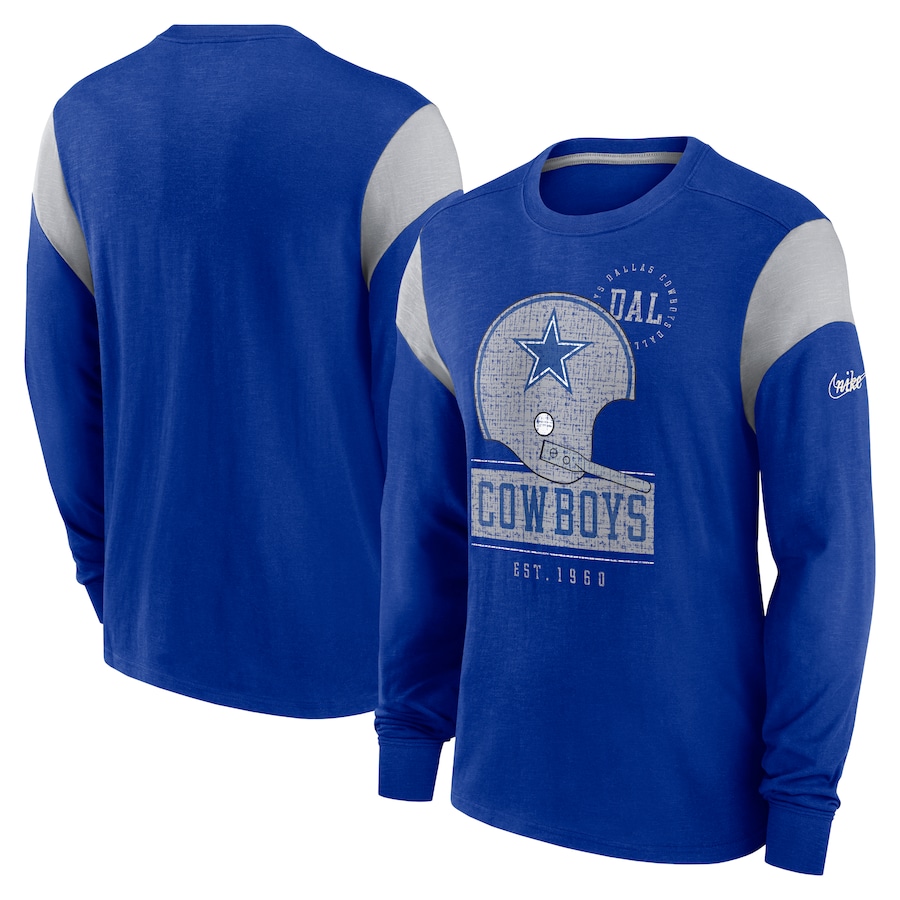 Dallas Cowboys Football Heathered Royal Slub Rewind Playback Helmet Long Sleeve T-Shirt - Man Dallas Cowboys Football Heathered Royal Slub Rewind Playback Helmet Long Sleeve T-Shirt - Man