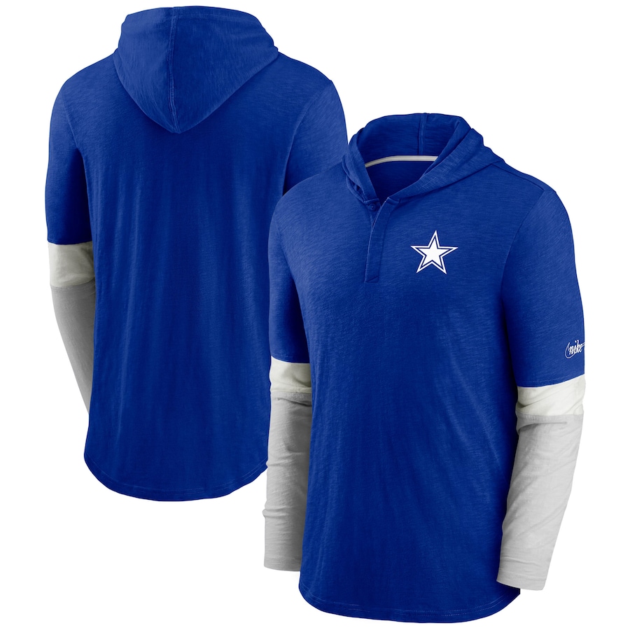 Dallas Cowboys Football Royal Fan Gear Throwback Mascot Henley Long Sleeve Hoodie T-Shirt - Man Dallas Cowboys Football Royal Fan Gear Throwback Mascot Henley Long Sleeve Hoodie T-Shirt - Man