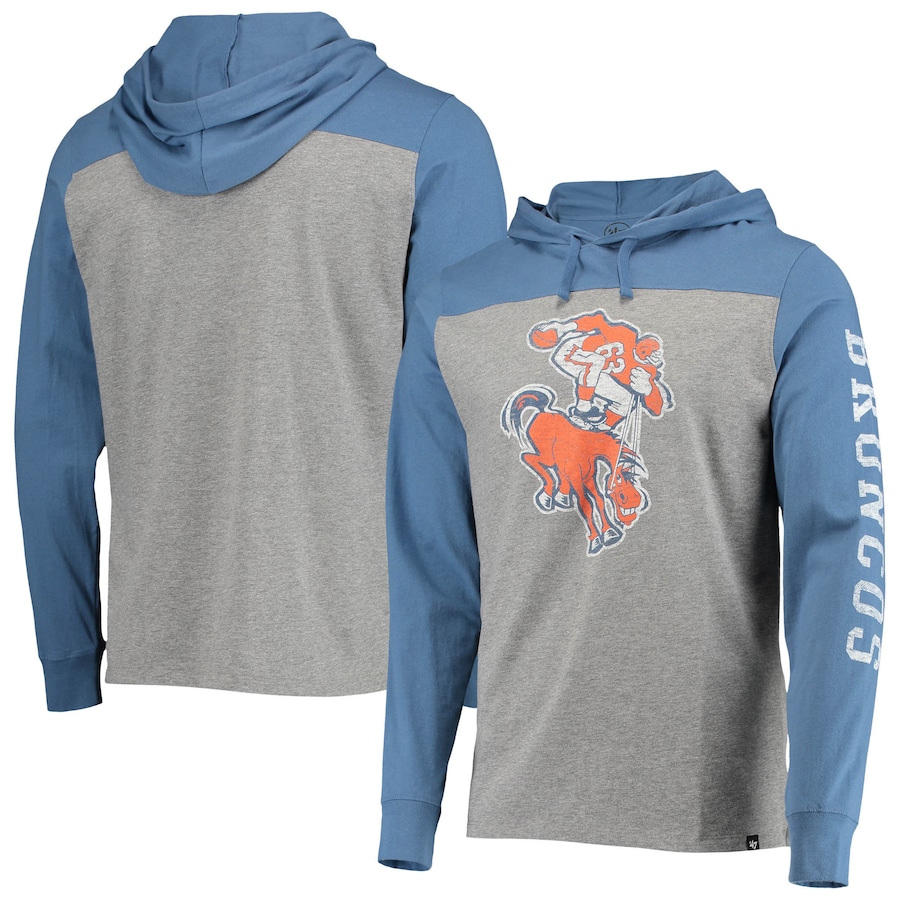 Denver Broncos '47 Heathered Gray Franklin Wooster Throwback Long Sleeve Hoodie T-Shirt - Man