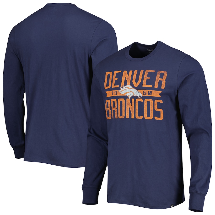 Denver Broncos '47 Navy Brand Wide Out Franklin Long Sleeve T-Shirt - Man
