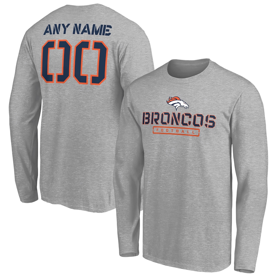 Denver Broncos Gray Personalized Name & Number Evanston Stencil Long Sleeve T-Shirt - Man
