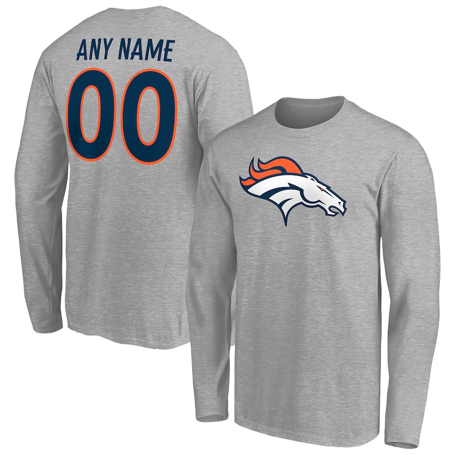Denver Broncos Gray Team Authentic Custom Long Sleeve T-Shirt - Man