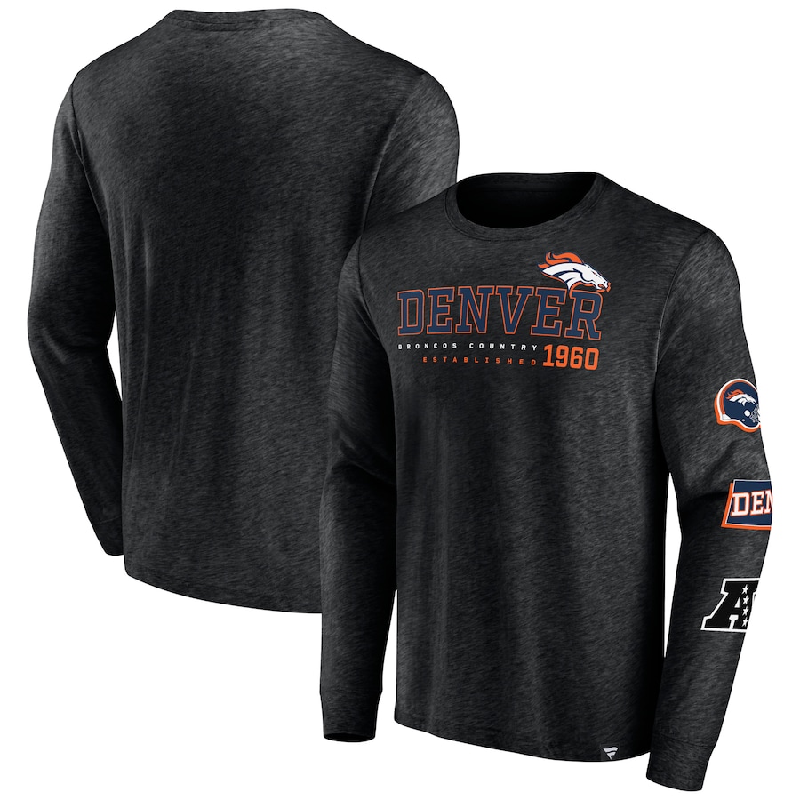 Denver Broncos Heather Black High Whip Pitcher Long Sleeve T-Shirt - Man