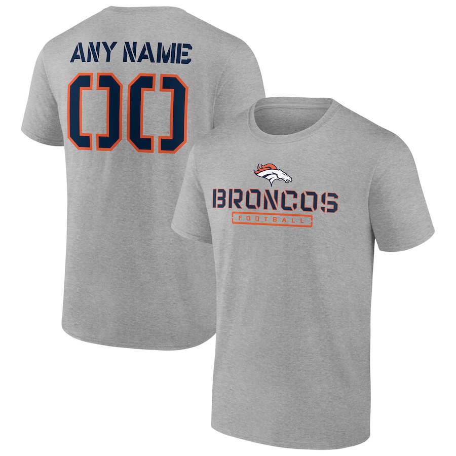 Denver Broncos Heather Gray Personalized Name & Number Evanston Stencil T-Shirt - Man Denver Broncos Heather Gray Personalized Name & Number Evanston Stencil T-Shirt - Man