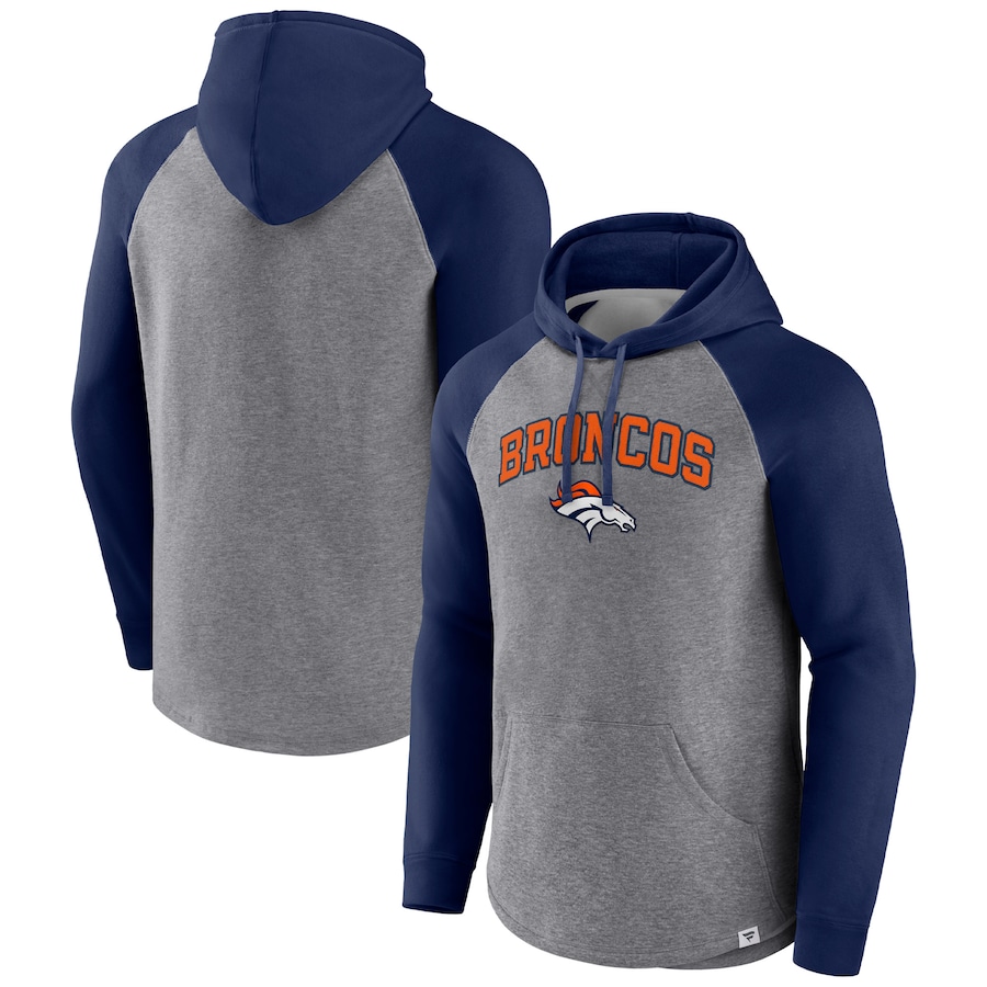 Denver Broncos Heathered Gray/Navy By Design Raglan Pullover Hoodie - Man