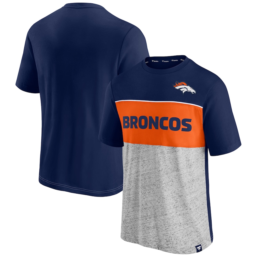 Denver Broncos Navy/Heathered Gray Colorblock T-Shirt - Man Denver Broncos Navy/Heathered Gray Colorblock T-Shirt - Man