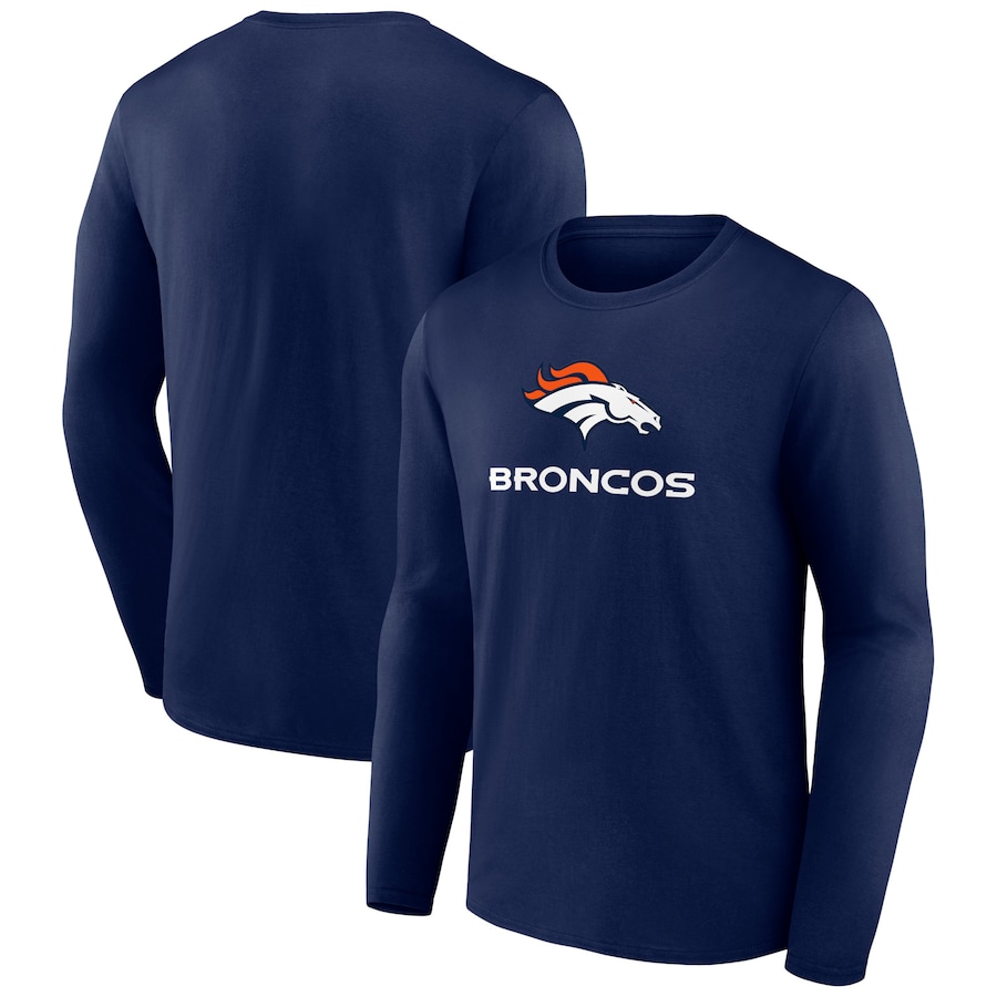 Denver Broncos Navy Logo Team Lockup Long Sleeve T-Shirt - Man Denver Broncos Navy Logo Team Lockup Long Sleeve T-Shirt - Man