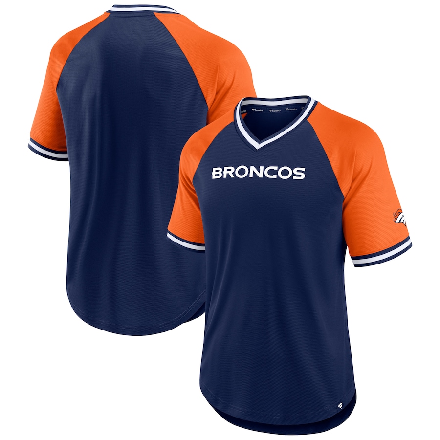 Denver Broncos Navy Second Wind Raglan V-Neck T-Shirt - Man