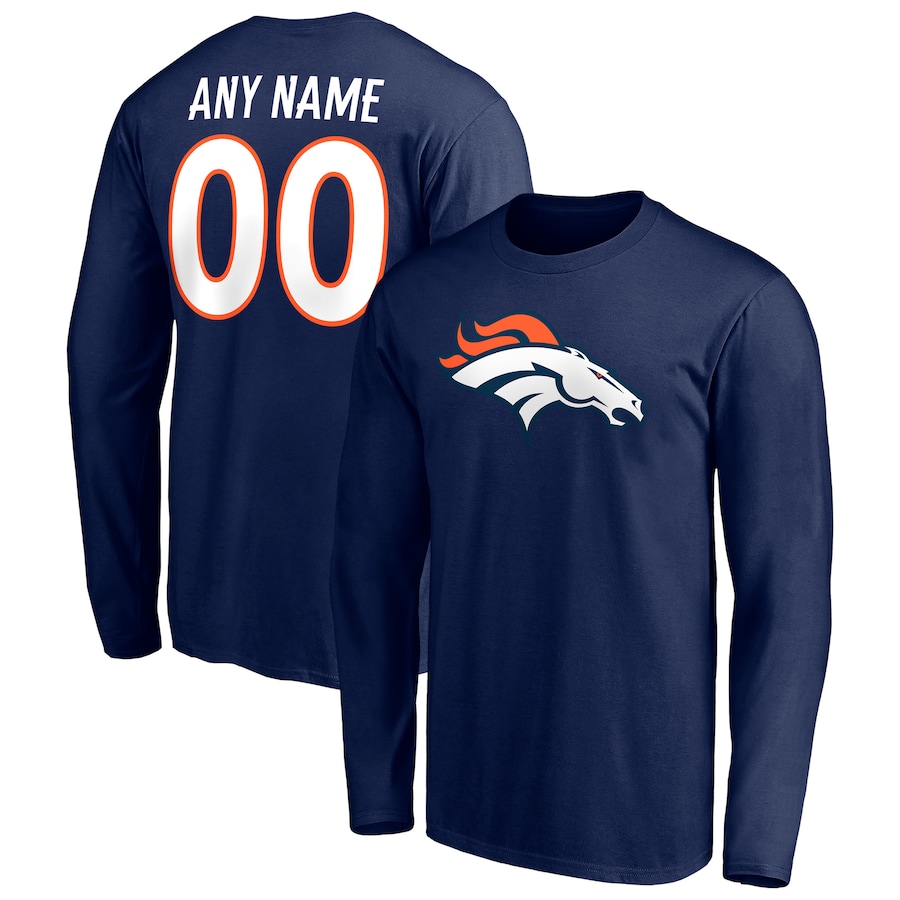 Denver Broncos Navy Team Authentic Personalized Name & Number Long Sleeve T-Shirt - Man