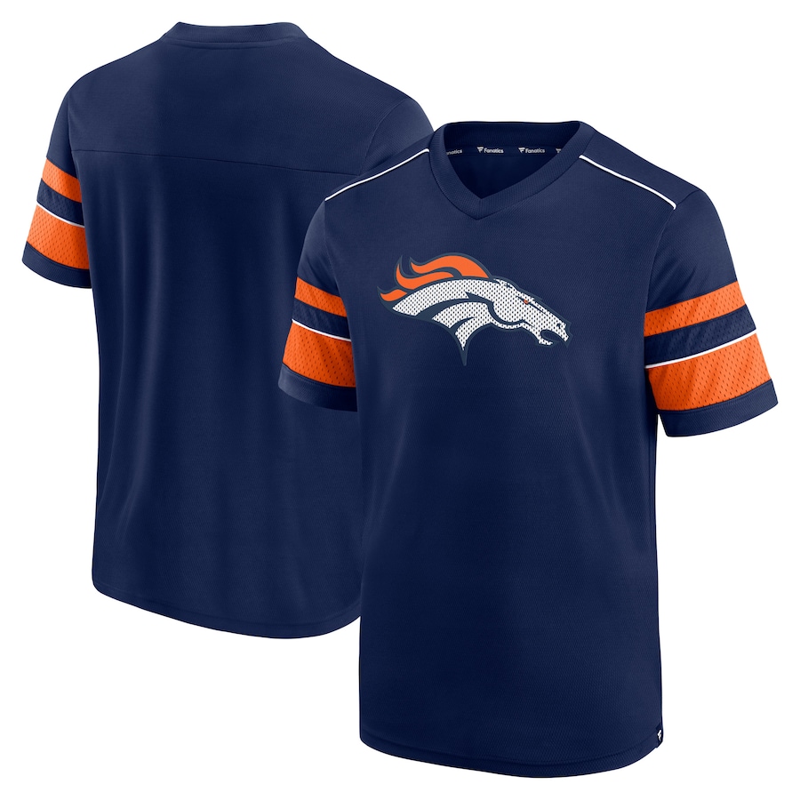 Denver Broncos Navy Textured Hashmark V-Neck T-Shirt - Man