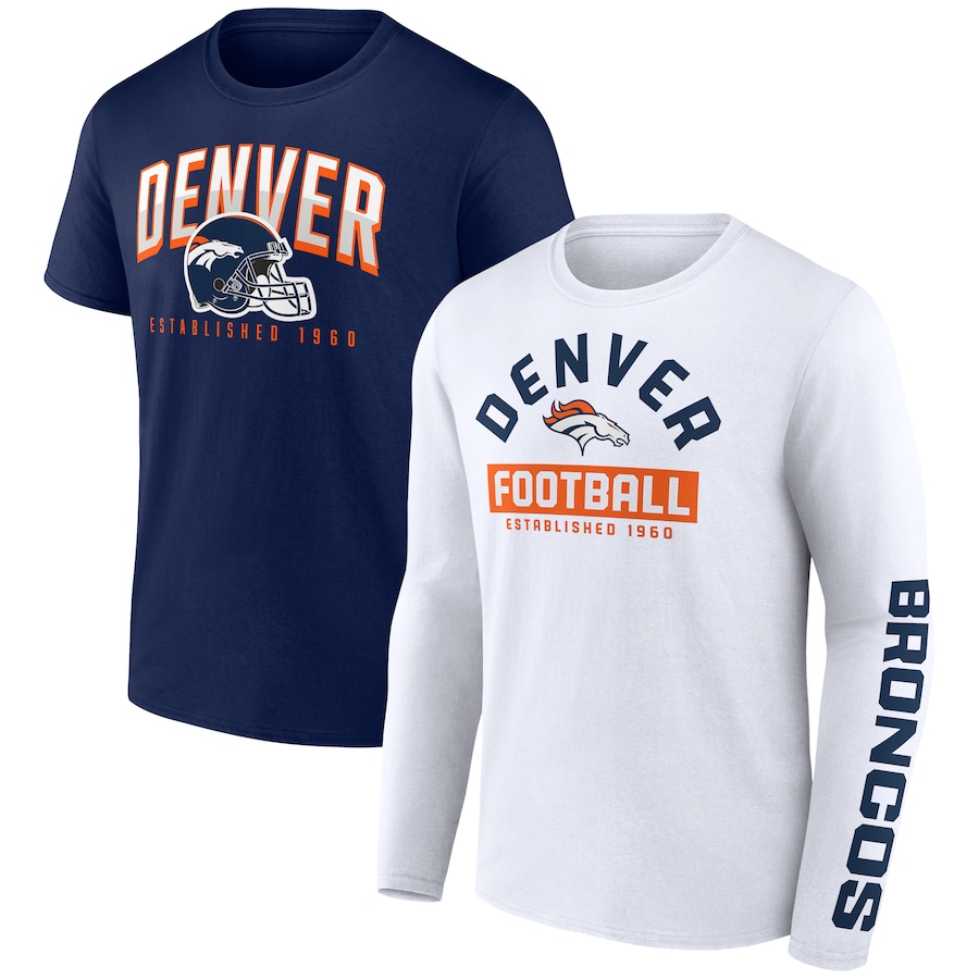 Denver Broncos Navy/White Long and Short Sleeve Two-Pack T-Shirt - Man Denver Broncos Navy/White Long and Short Sleeve Two-Pack T-Shirt - Man
