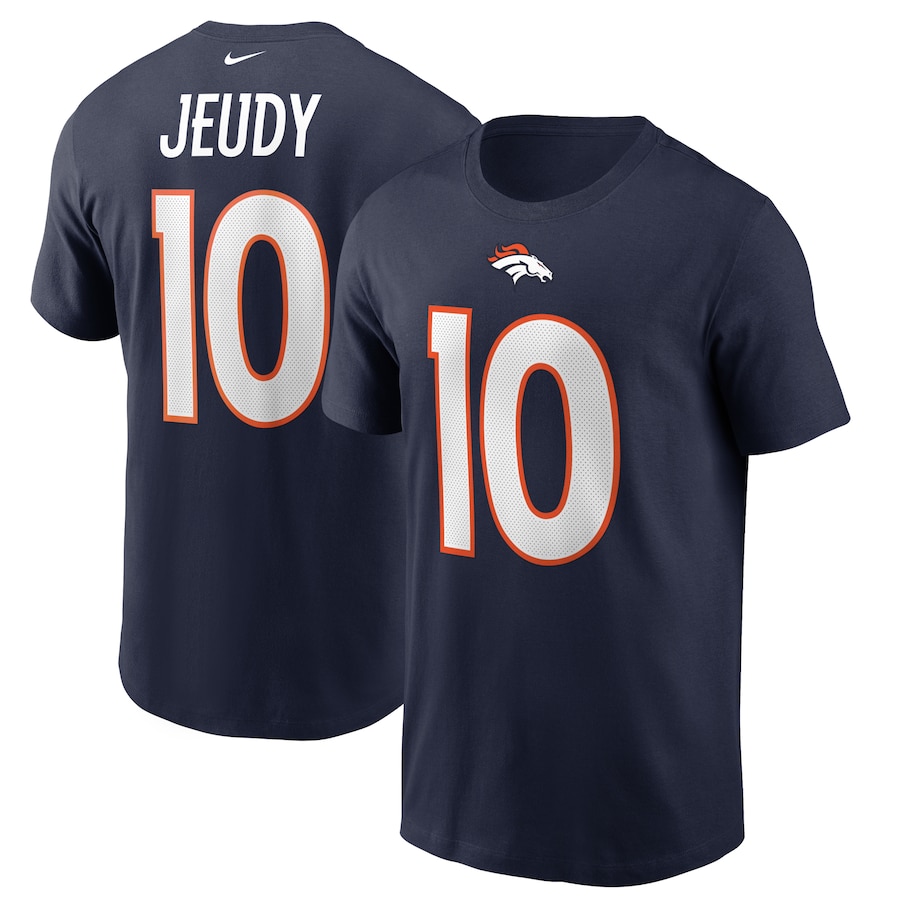 Denver Broncos Jerry Jeudy Football Navy Name & Number T-Shirt - Man Denver Broncos Jerry Jeudy Football Navy Name & Number T-Shirt - Man