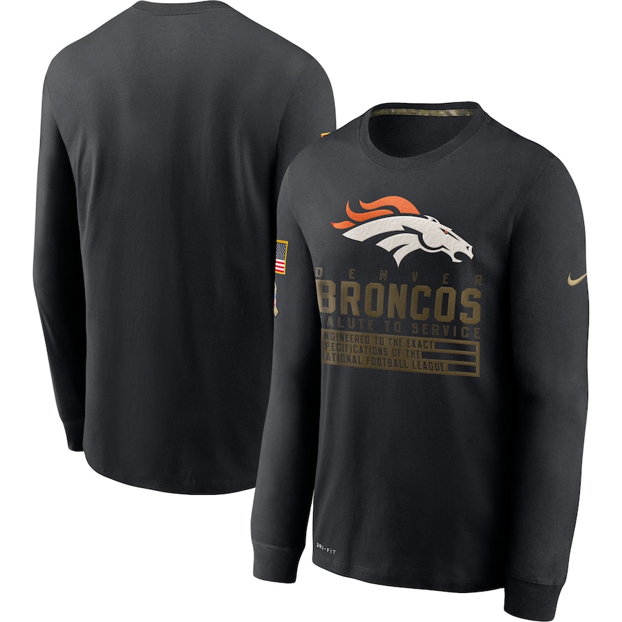 Denver Broncos Football Black 2020 Salute to Service Sideline Performance Long Sleeve T-Shirt - Man