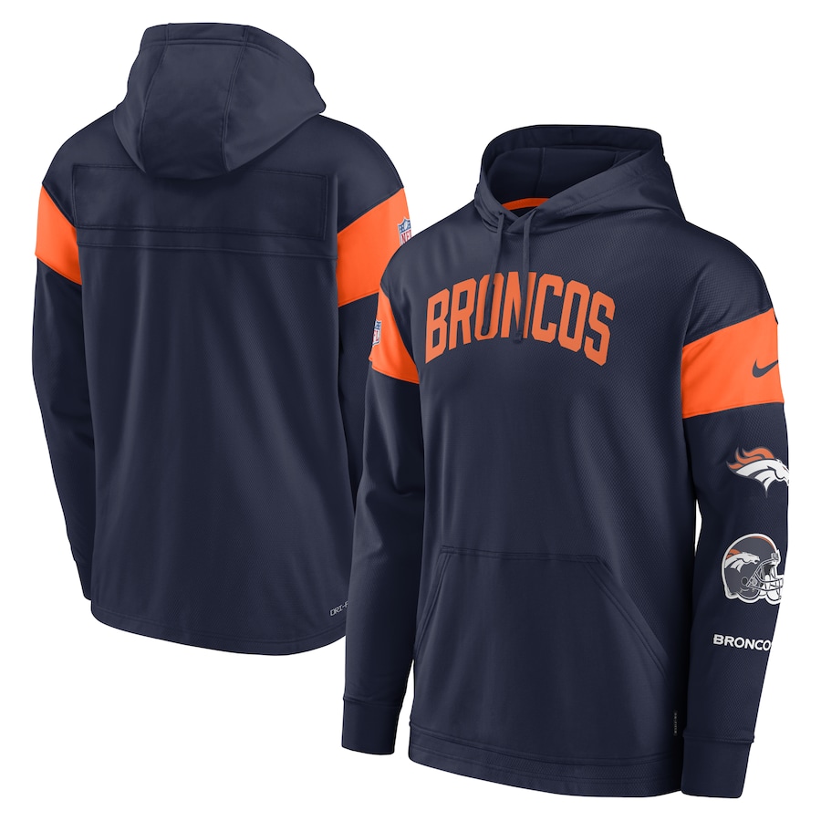 Denver Broncos Football Navy Sideline Athletic Arch Jersey Performance Pullover Hoodie - Man