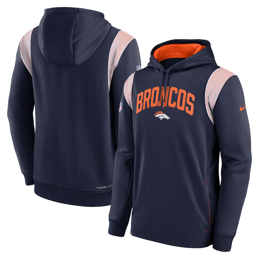 Denver Broncos Football Navy Sideline Athletic Stack Performance Pullover Hoodie - Man
