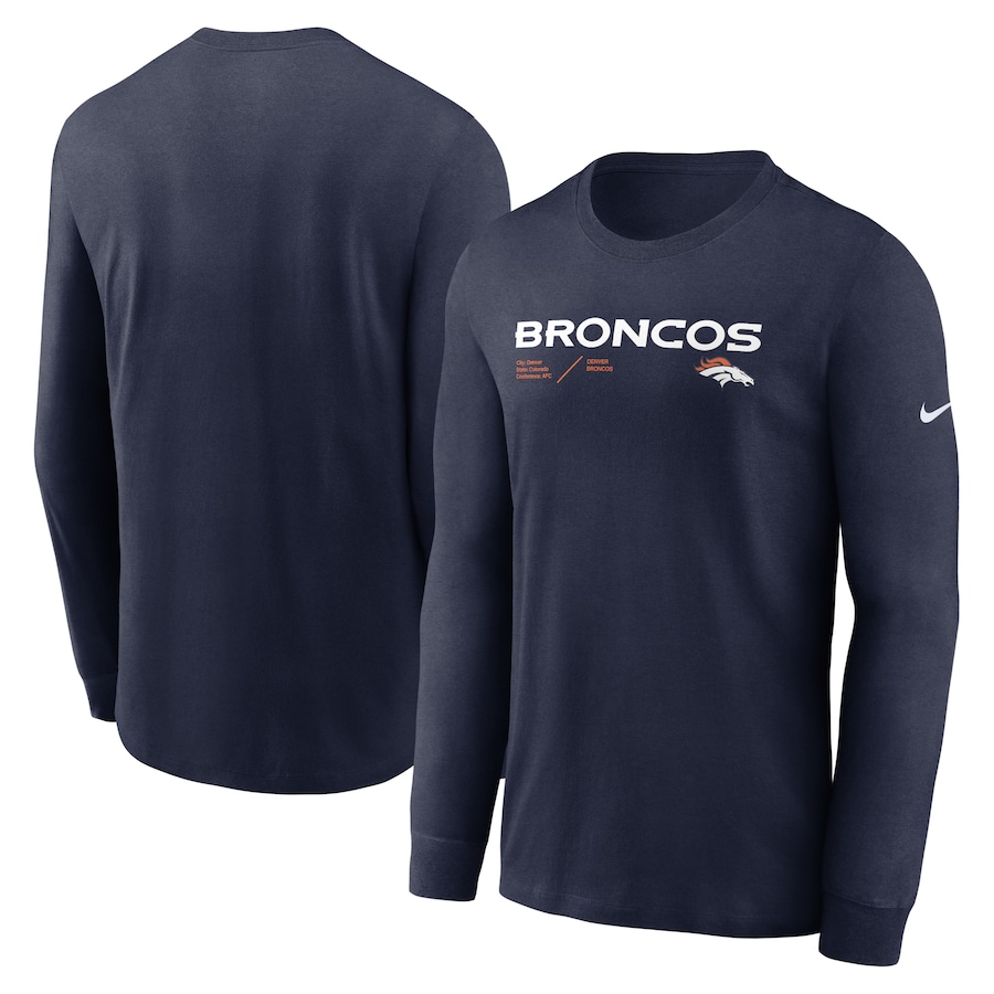 Denver Broncos Football Navy Sideline Infograph Lock Up Performance Long Sleeve T-Shirt - Man