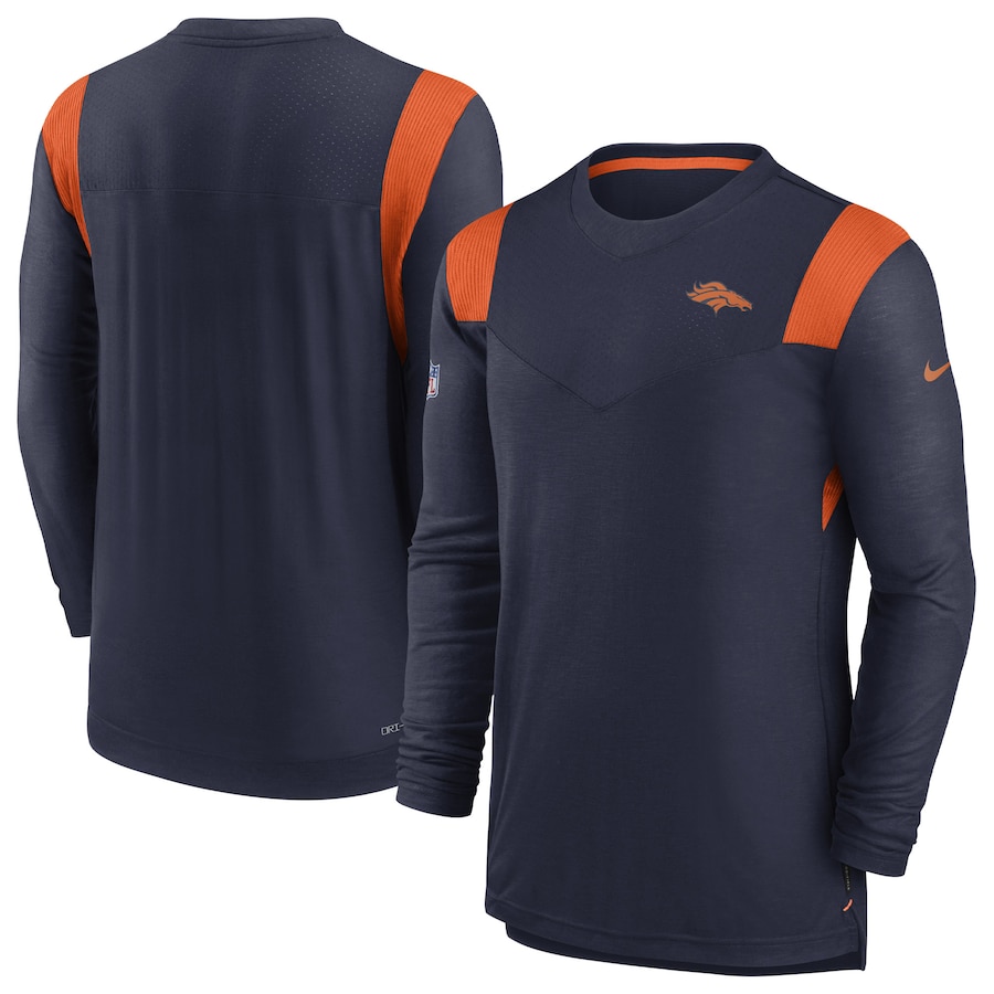 Denver Broncos Football Navy Sideline Tonal Logo Performance Player Long Sleeve T-Shirt - Man