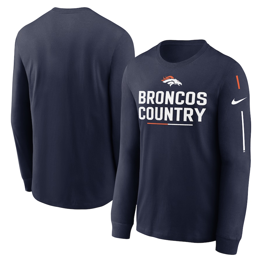 Denver Broncos Football Navy Team Slogan Long Sleeve T-Shirt - Man
