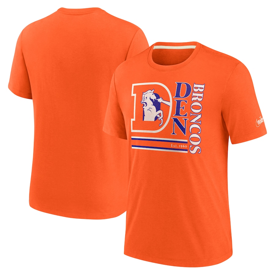Denver Broncos Football Orange Wordmark Logo Tri-Blend T-Shirt - Man Denver Broncos Football Orange Wordmark Logo Tri-Blend T-Shirt - Man
